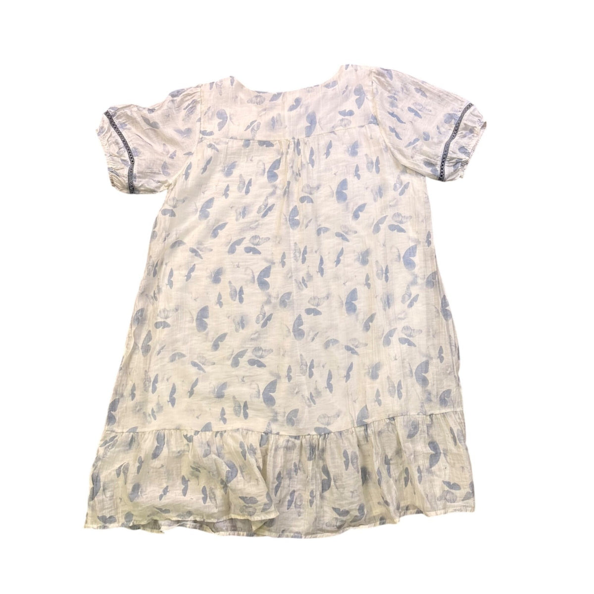 Kindred Womens White & Blue Polyester Short-Sleeve Ruffled Mini Dress Size L