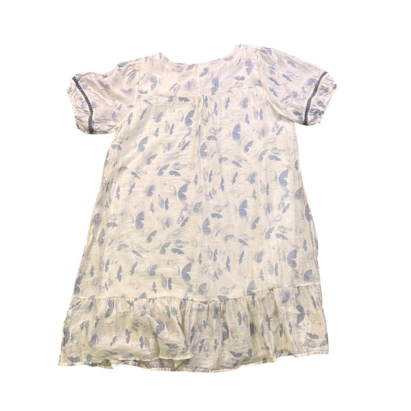 Kindred Womens White & Blue Polyester Short-Sleeve Ruffled Mini Dress Size L