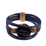 Saachi Womens Navy Blue Vegan Leather Magnetic Clasp Bracelet With Stone Accent