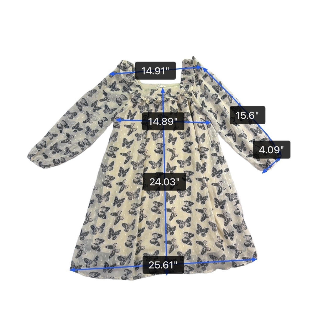 Hayden Girls Cream/Black Butterfly Dress Ruffle Detail Sz L