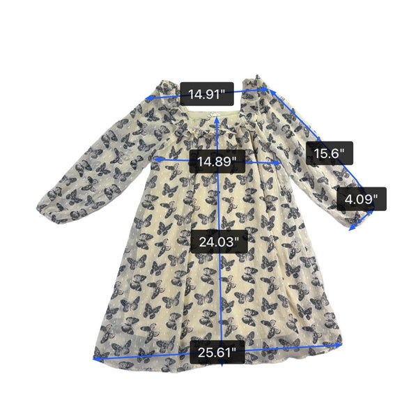 Hayden Girls Cream/Black Butterfly Dress Ruffle Detail Sz L