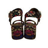 Vaneli Women’s Black Floral Embroidered Open Toe Block Heel Sandals Size 9N