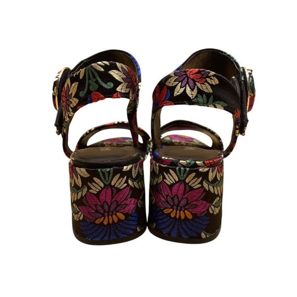 Vaneli Women’s Black Floral Embroidered Open Toe Block Heel Sandals Size 9N