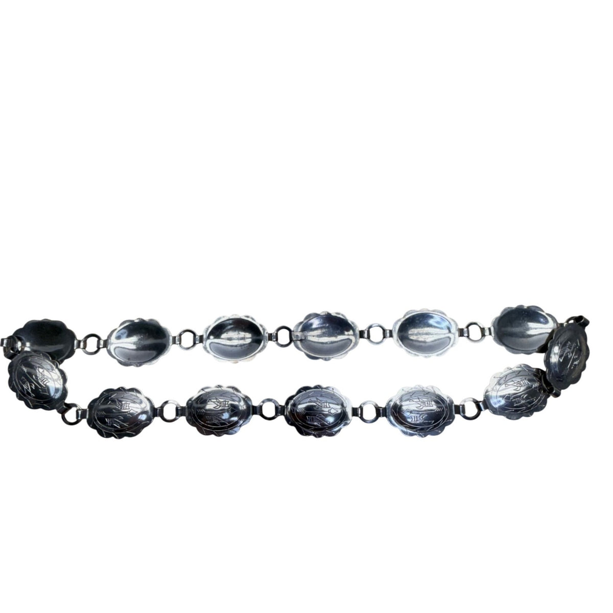 Vintage Silver Oval Concho Belt Engraved Native Arrows Adjustable