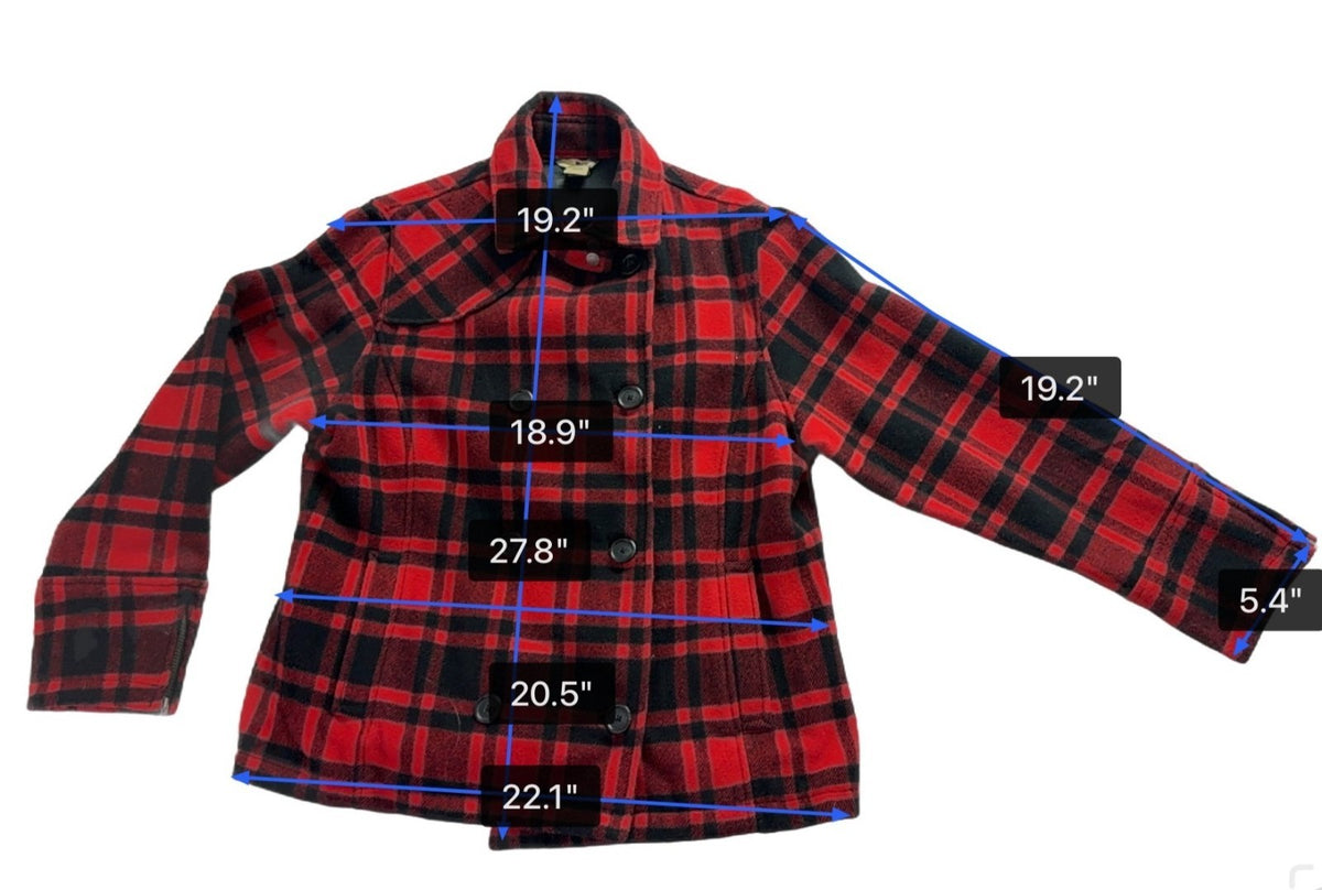 Woolrich Womens Red & Black Plaid Peacoat Double Breasted Jacket Size L