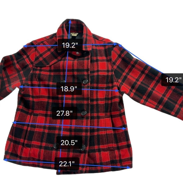 Woolrich Womens Red & Black Plaid Peacoat Double Breasted Jacket Size L