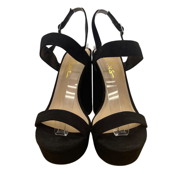 Lulus Women’s Black Fabric Adjustable Strap Open Toe Acee Platform Heels Sz 6.5