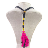 Handmade Women Gold Tone & Black Thread Necklace With Tassel Pendant