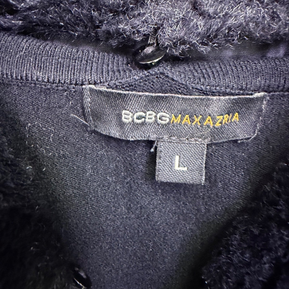BCBG Max Azria Womens Black Button-Up Cardigan With Faux Fur Collar Size L