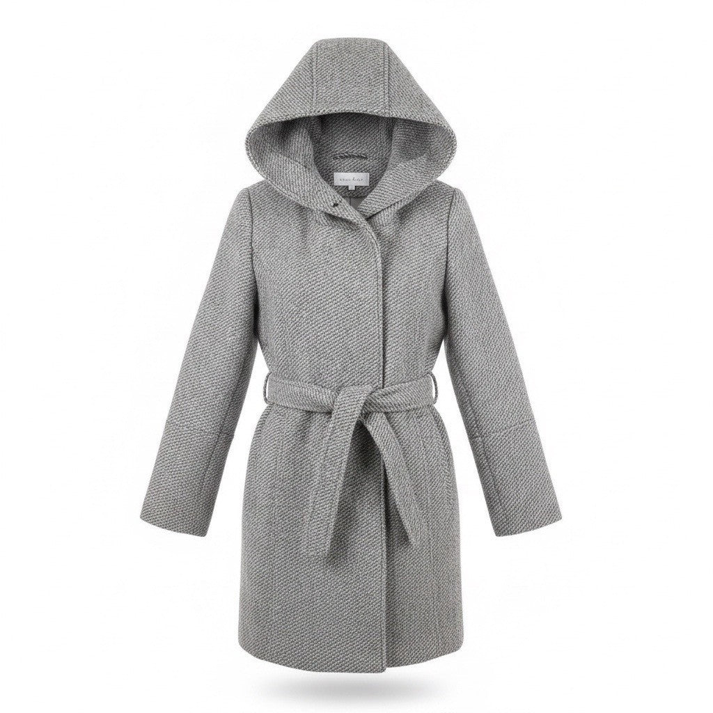 Calvin Klein Womens Gray Hooded Belted Coat Wool Blend Sz XL