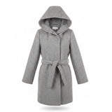 Calvin Klein Womens Gray Hooded Belted Coat Wool Blend Sz XL