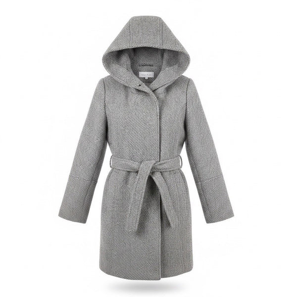 Calvin Klein Womens Gray Hooded Belted Coat Wool Blend Sz XL
