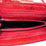 Lorenzi Women’s Cherry Red Leather Evening Bag with Gold Details Sz S