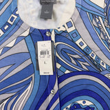 Ann Taylor Womens Blue Silk-Blend Abstract Button-Up Cardigan Size L