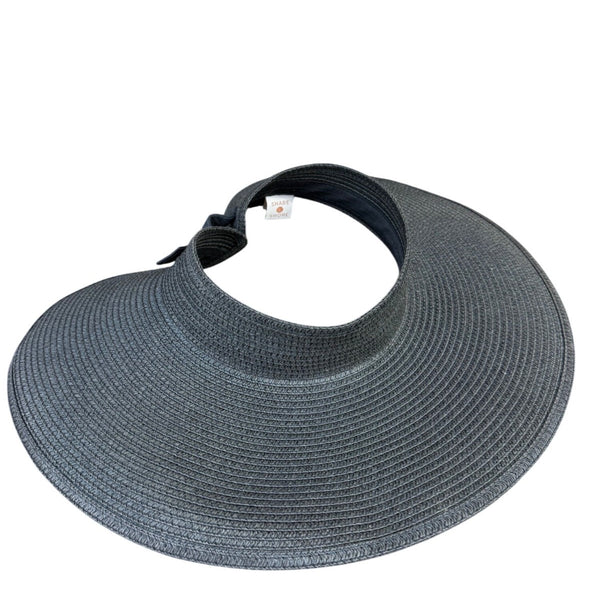 Shade & Shore Womens Black Straw Adjustable Wide Brim Visor Sun Hat
