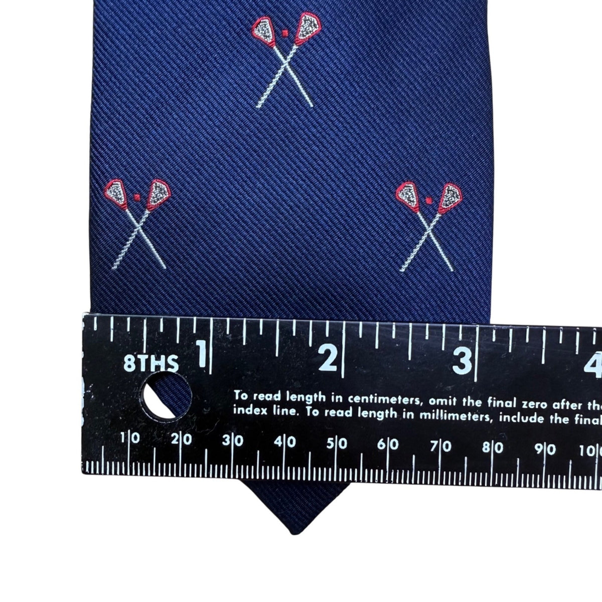 J.Crew Mens Navy Silk Tie Lacrosse Crosses Embroidery A