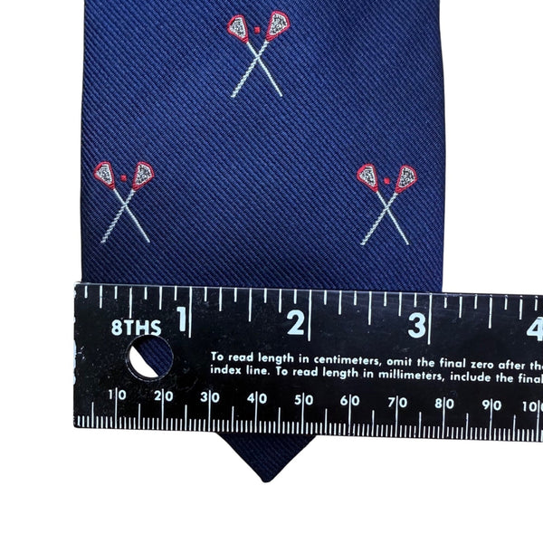 J.Crew Mens Navy Silk Tie Lacrosse Crosses Embroidery A