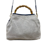J.McLaughlin Women’s White & Blue Canvas Bamboo Handle Shoulder Bag
