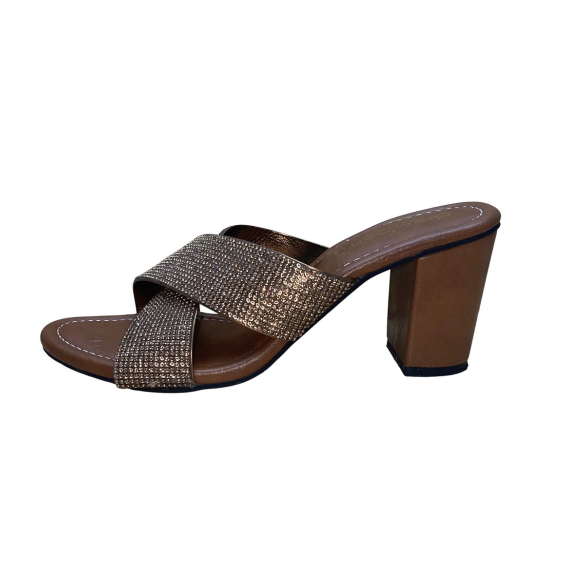 Dressberry Women’s Brown & Gold Embellished open-toe block heels Sandals Size 37