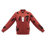 Womens Rust & Black Embroidered Pattern Knit Cardigan With Zipper & Pockets