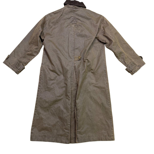 Zara Mens Brown Long Waxed Coat Corduroy Collar Snap Button Sz  M-L