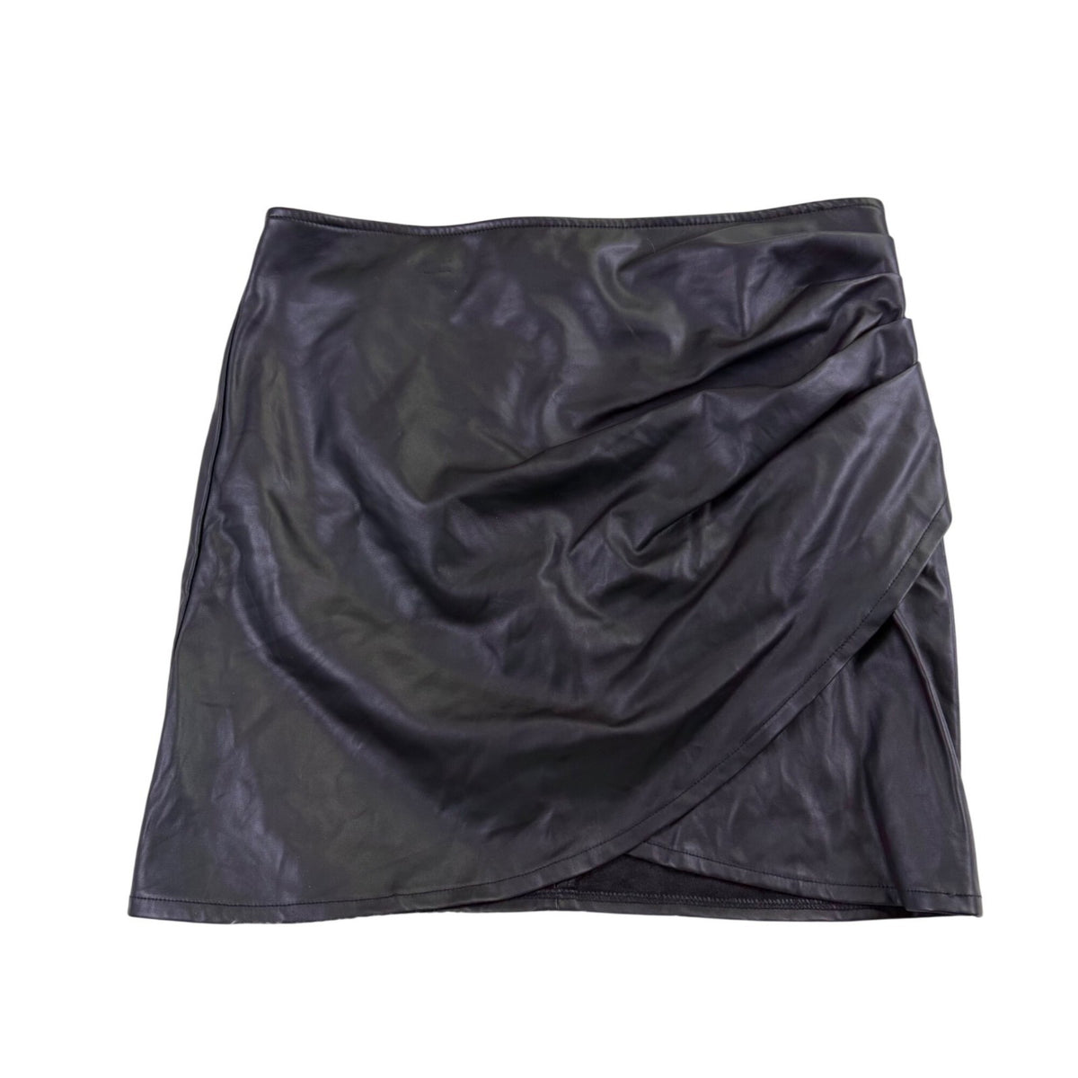 Shinestar Womens Black Faux Leather Wrap Skirt Stylish Mini Skirt Size L