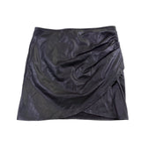 Shinestar Womens Black Faux Leather Wrap Skirt Stylish Mini Skirt Size L