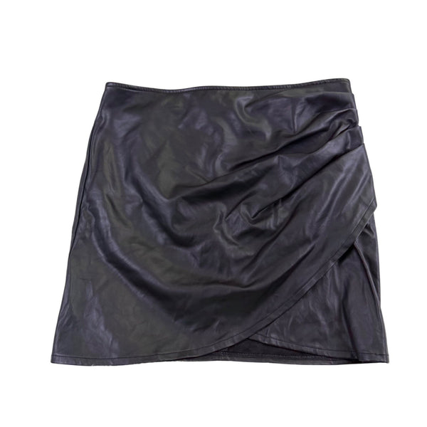 Shinestar Womens Black Faux Leather Wrap Skirt Stylish Mini Skirt Size L