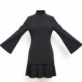 Brandon Maxwell Womens Black Bell Sleeve Pleated Hem Mini Dress Size 4