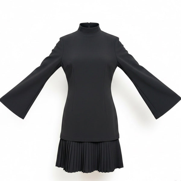 Brandon Maxwell Womens Black Bell Sleeve Pleated Hem Mini Dress Size 4