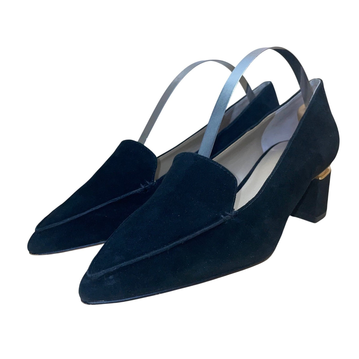 Enzo Angiolini Women's Black Suede Pointed Toe Denna Block Heel Loafers Size 7M