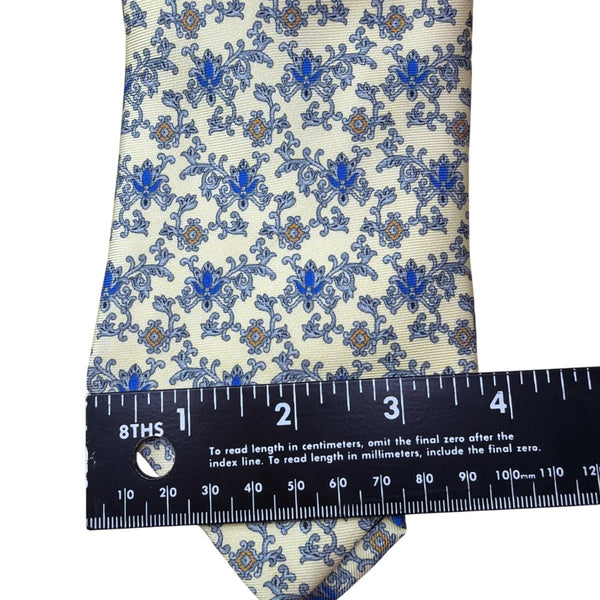 Smithsonian Mens Yellow & Blue 100% Silk Floral Pattern Neck Tie Unique Design