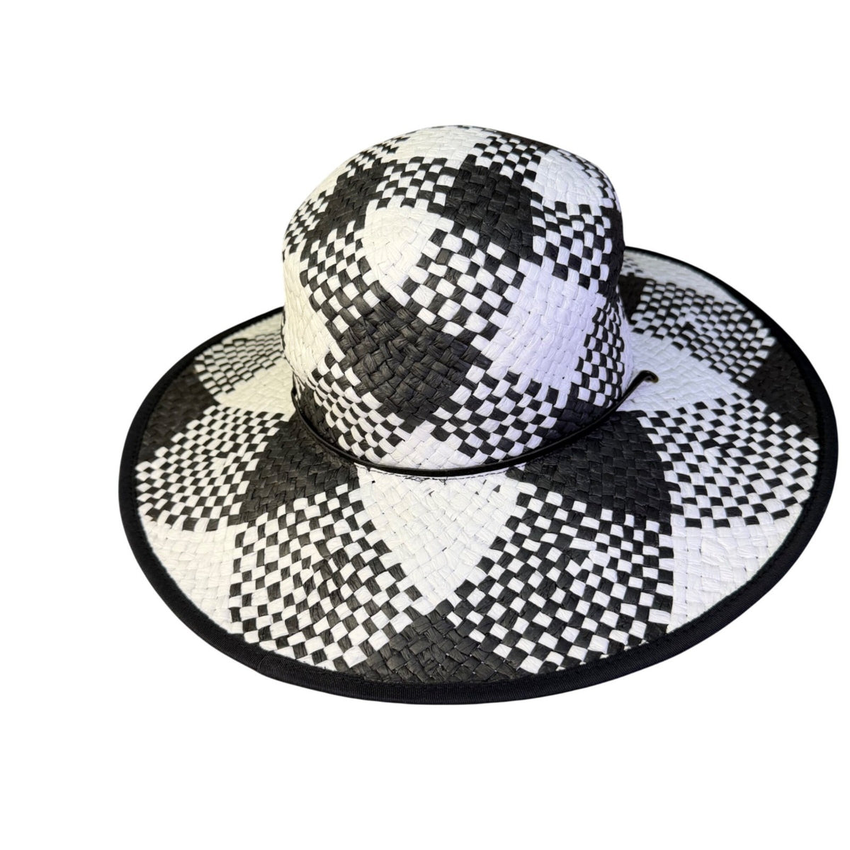 Physician Endorsed Womens Black & White Paper Yarn Sun Hat With Chin Strap