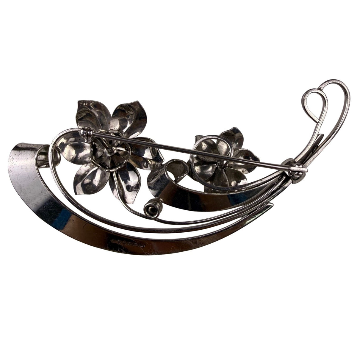 Hobe Womens Silver Tone Sterling Floral Brooch Handmade Pin Vintage Jewelry