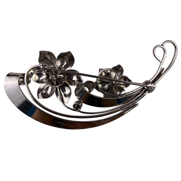 Hobe Womens Silver Tone Sterling Floral Brooch Handmade Pin Vintage Jewelry