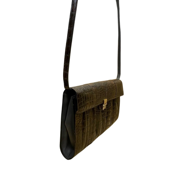 El Corte Inglés Women’s Dark Brown Faux Leather Crocodile-Embossed Shoulder Bag