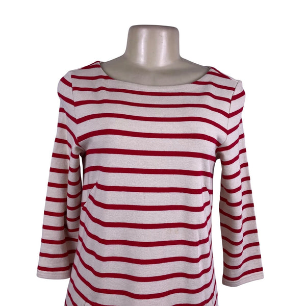 Lilla  P Womens Red / White Striped Dress 3/4 Sleeve Pockets Casual Sz XS