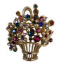 Vintage Womens Gold Tone Metal Brooch Colorful Rhinestones Faux Pearls Basket