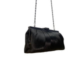 Jessica McClintock Women’s Black Satin With Chain Strap  Evening Clutch Handbag