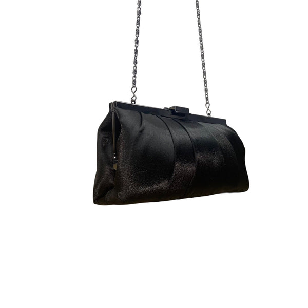 Jessica McClintock Women’s Black Satin With Chain Strap  Evening Clutch Handbag