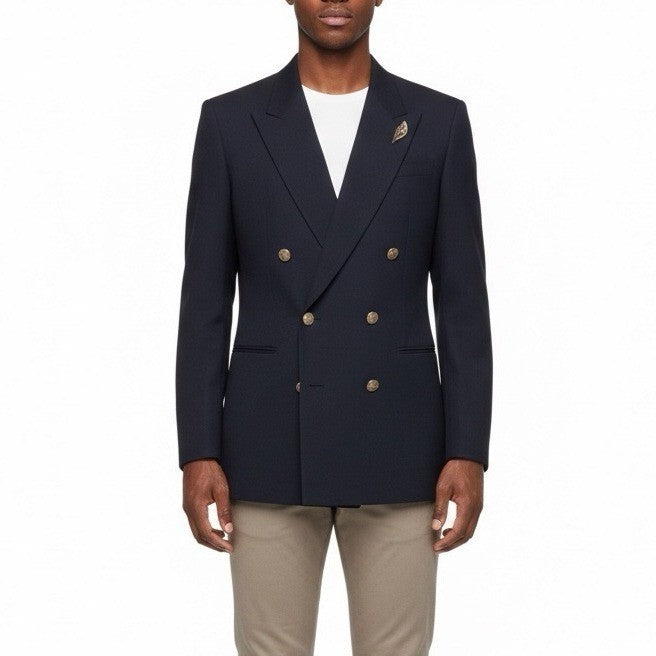 Jos. A. Bank Mens Navy Wool Double-Breasted Blazer Gold Buttons Size 6 Regular