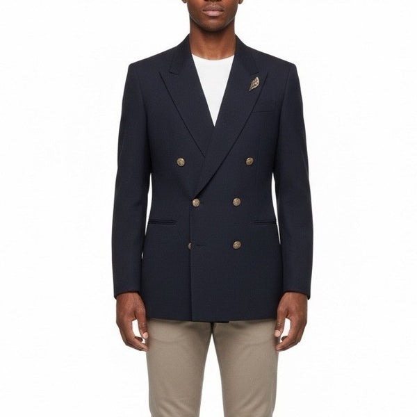 Jos. A. Bank Mens Navy Wool Double-Breasted Blazer Gold Buttons Size 6 Regular
