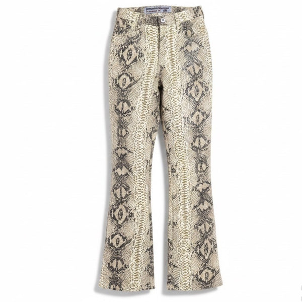 Parasuco Jeans Extreme Fit Snakeskin Print Flared Pants Beige & Black Size 28