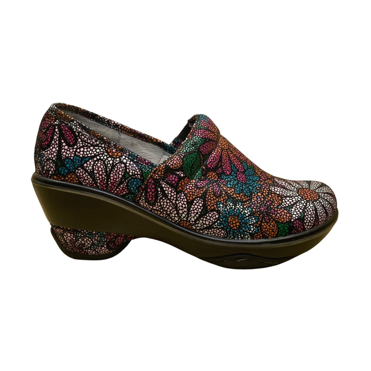 Jambu Women’s Multicolor Leather Floral Slip-On Wedge Miro Clogs Shoes Size 6.5M