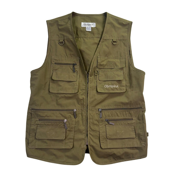 Olympina Mens Olive Green Multi-Pocket Outdoor Fishing Utility Vest Size M