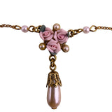 Gold Tone Womens Pink Synthetic Pearl Floral Necklace & Earring Set Lightweight