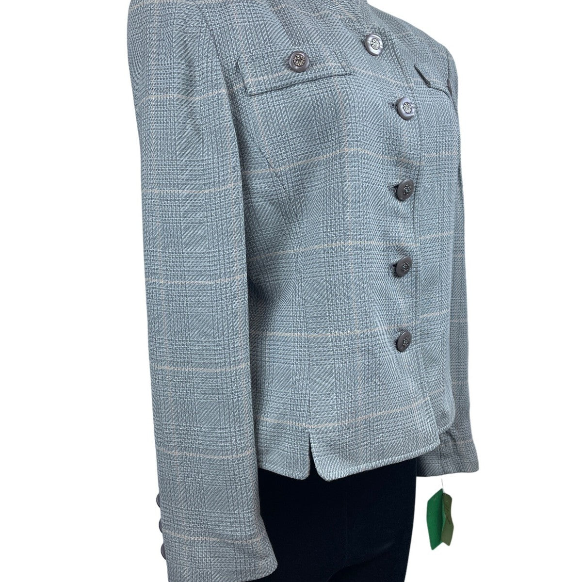 Herbert Grossman Womens Gray Plaid Button-Up Blazer Rayon Material Size 10 USA M