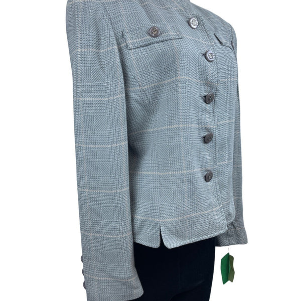 Herbert Grossman Womens Gray Plaid Button-Up Blazer Rayon Material Size 10 USA M