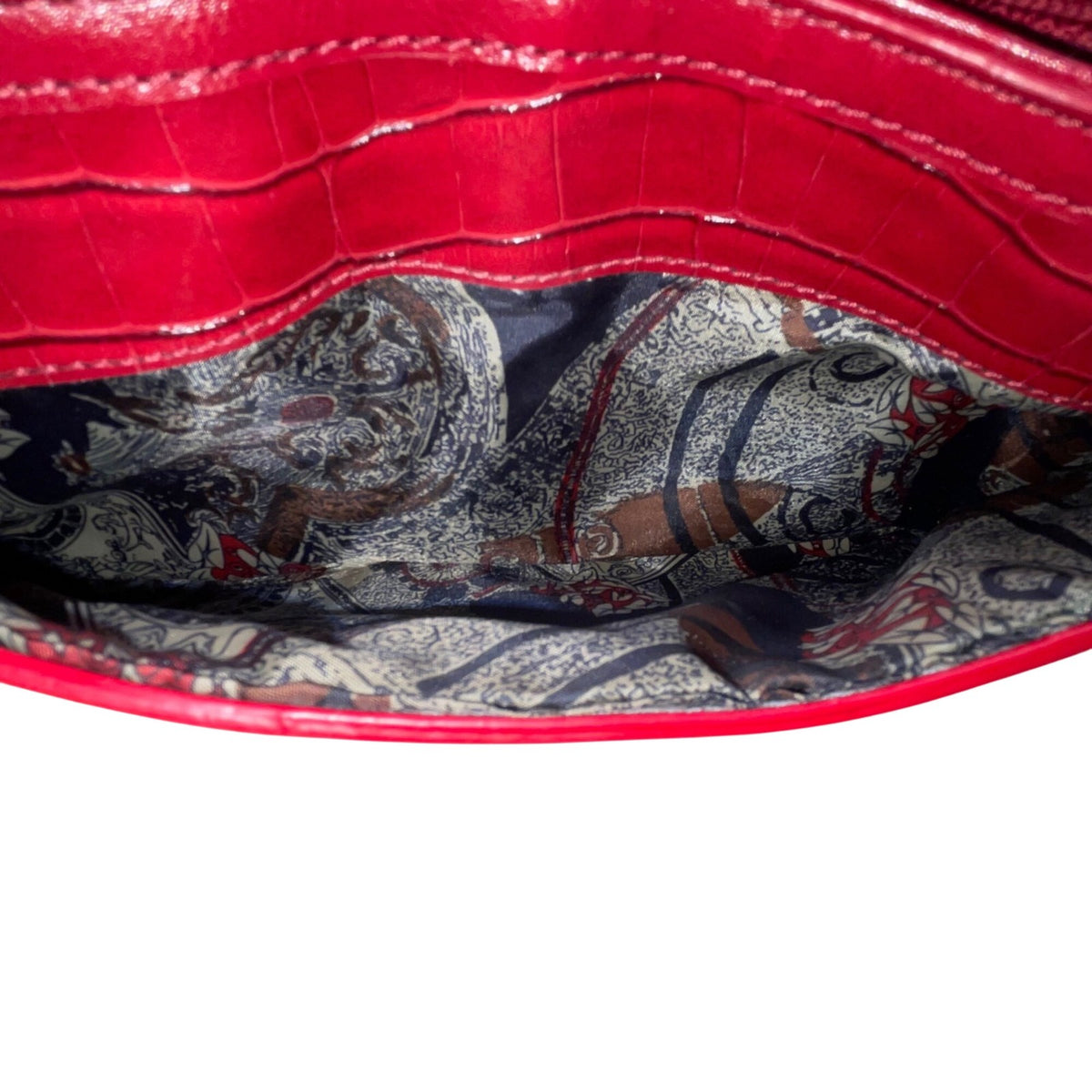 Brighton Women's Red Faux Leather Croc Embossed With Heart Accent Shoulder Bag