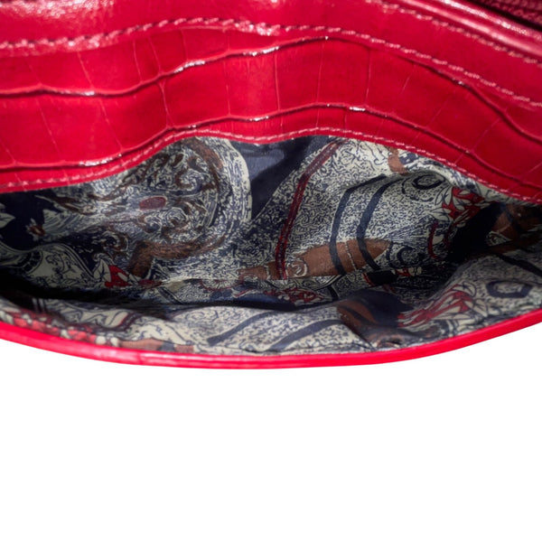 Brighton Women's Red Faux Leather Croc Embossed With Heart Accent Shoulder Bag